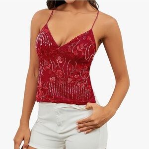 Beaded Camisole With Lace Up Back
